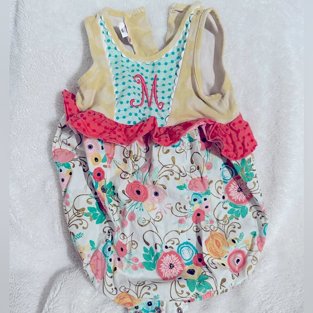 Monogrammed M bubble onesie.